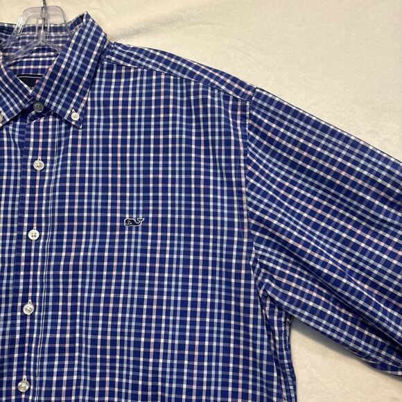 Vineyard Vines Men's Plaid Whale Shirt Button Down Pink Blue Size Large Preppy - Picture 4 of 15